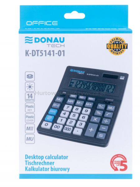 Donau Kalkulator biurowy TECH OFFICE, 14-cyfr. wyświetlacz, wym. 201x155x35mm, czarny  - 3