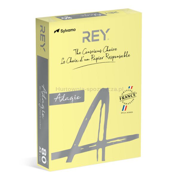 Rey Adagio Papier ksero A4, 80gsm, 49 żółty kanarkowy pastel *RYADA080X423 R200, 500 ark. 