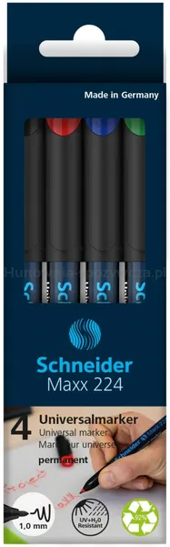 Schneider Zestaw foliopisów permanentnych Maxx 224, M, 1,0mm, 4 szt., miks kolorów 