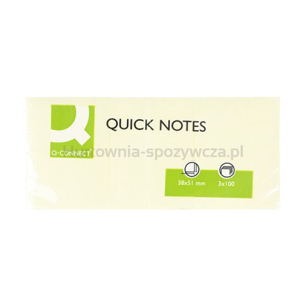 Bloczek samoprzylepny Q-CONNECT, 38x51mm, 3x100 kart., jasnożółty - 3