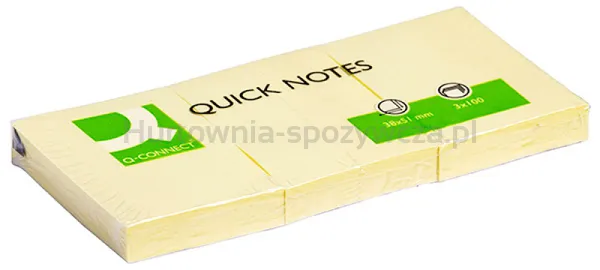 Bloczek samoprzylepny Q-CONNECT, 38x51mm, 3x100 kart., jasnożółty