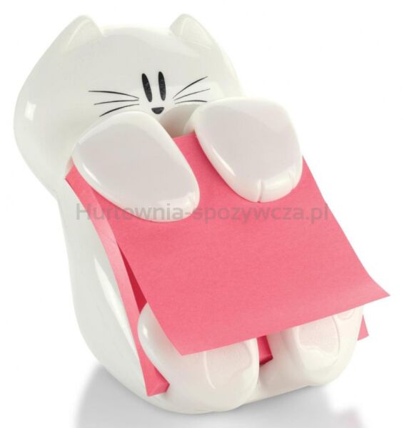Post-It Podajnik do karteczek samoprzylepnych Kotek (CAT-330), biały, w zestawie 1 bloczek Super Sticky Z-Notes 