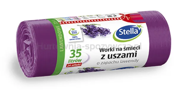 Worki na śmieci z uszami STELLA, zapach lawendy, 35 l, 24 szt., lawendowy