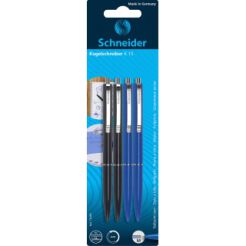 Długopisy automatyczne SCHNEIDER K15,  2x czarny + 2x niebieski, blister
