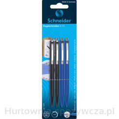 Długopisy Automatyczne Schneider K15,  2X Czarny + 2X Niebieski, Blister