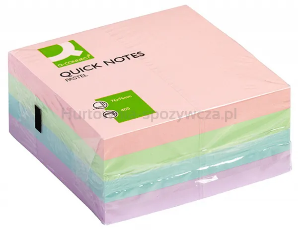 Q-Connect Kostka Samoprzylepna 76X76Mm, 1X400 Kart., Pastelowa 
