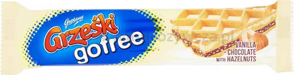 Grześki Gofree Wafel Przekładany Kremem O Smaku Waniliowo-Czekoladowym Z Orzechami Laskowymi 33 G