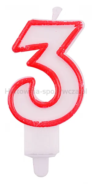 Świeczka PARTY GO, cyfra 3, 9cm, biało-czerwona