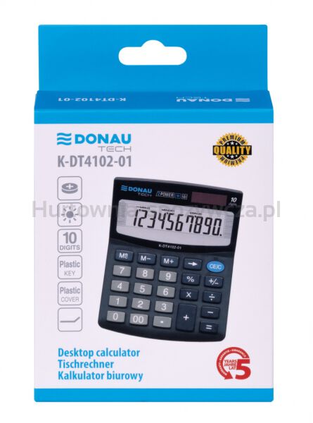 Donau Kalkulator biurowy TECH, 10-cyfr. wyświetlacz, wym. 122x100x32 mm, czarny  - 3