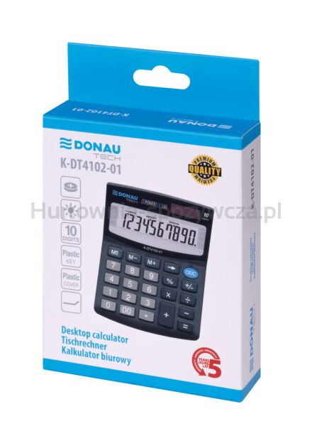 Donau Kalkulator biurowy TECH, 10-cyfr. wyświetlacz, wym. 122x100x32 mm, czarny  - 5