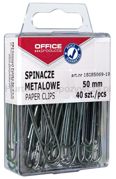 Spinacze Metalowe Office Products, Gładkie, 50Mm, W Pudełku, 40Szt., Srebrne