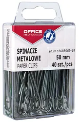 Spinacze Metalowe Office Products, Gładkie, 50Mm, W Pudełku, 40Szt., Srebrne