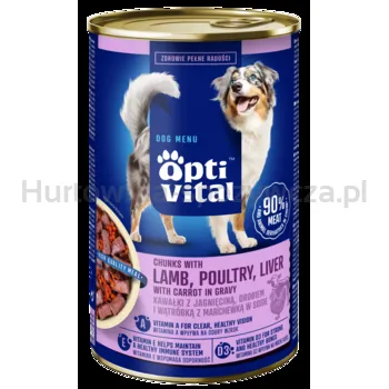 Optivital Puszka - Soczyste Kawałki Dla Dorosłych Psów Z Jagnięciną, Wątróbką I Marchewką Sosie 1250G