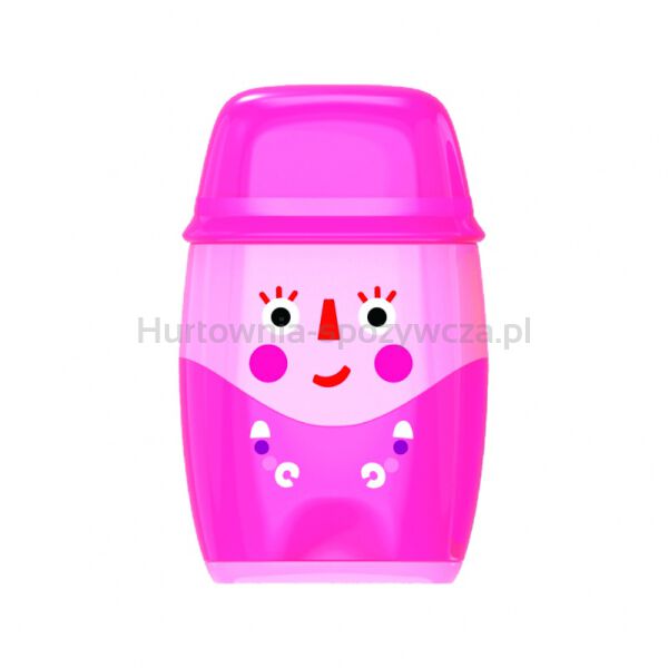 Temperówka plastikowa KEYROAD Hello, z gumką, podwójna, z pojemnikiem, blister, mix kolorów - 4