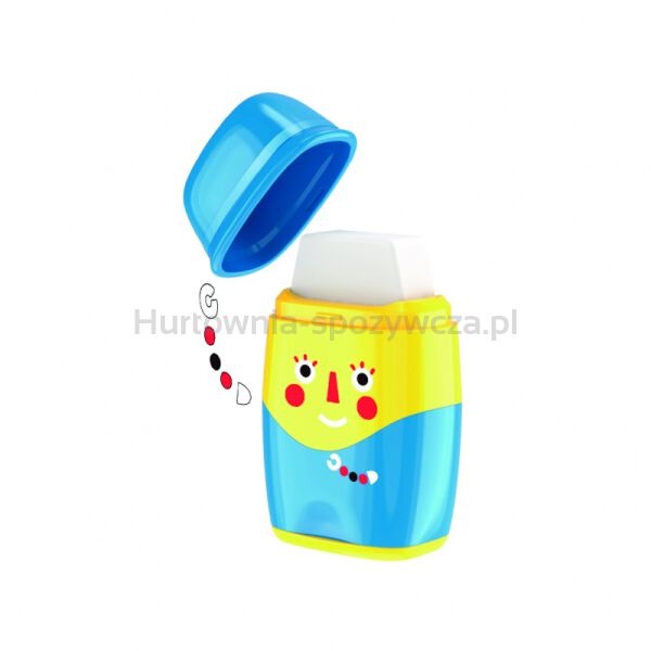 Temperówka plastikowa KEYROAD Hello, z gumką, podwójna, z pojemnikiem, blister, mix kolorów - 5