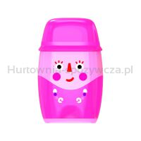 Temperówka plastikowa KEYROAD Hello, z gumką, podwójna, z pojemnikiem, blister, mix kolorów - 4