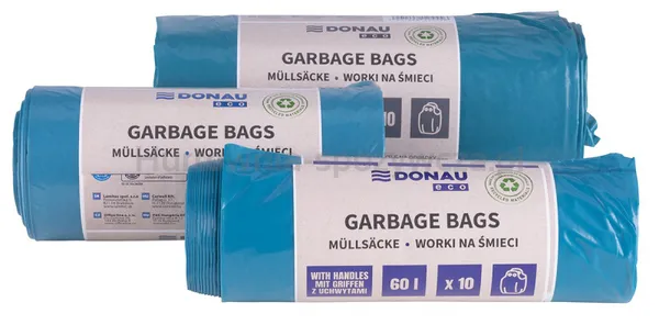 Worki na śmieci DONAU ECO, z uchwytami Knoties, 35l, 20 szt., niebieskie