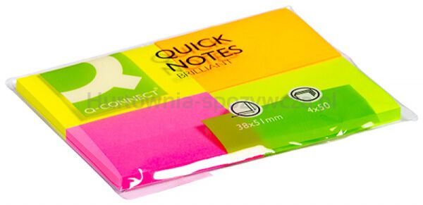 Q-Connect Bloczek samoprzylepny  Brilliant, notes, 38x51mm, 4x50 kart., neonowe  - 2
