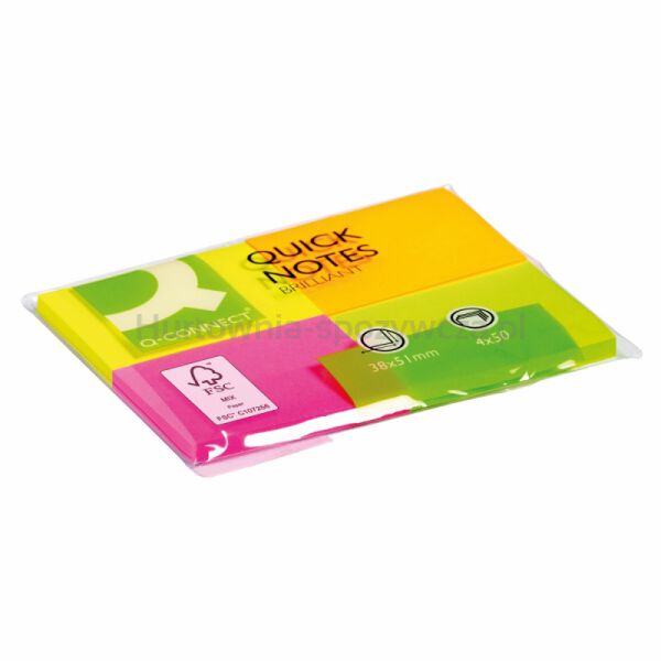 Q-Connect Bloczek samoprzylepny  Brilliant, notes, 38x51mm, 4x50 kart., neonowe  - 3