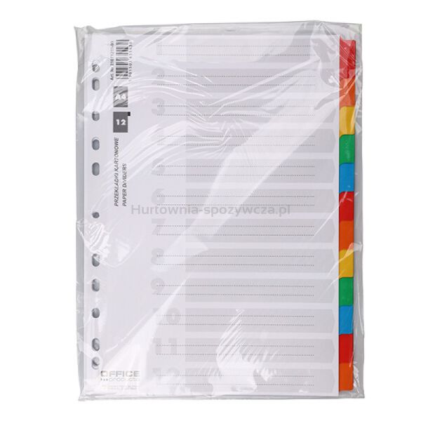 Office Products Przekładki karton, A4, 227x297mm, 12 kart, lam. indeks, mix kolorów  - 3