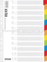 Office Products Przekładki karton, A4, 227x297mm, 12 kart, lam. indeks, mix kolorów 