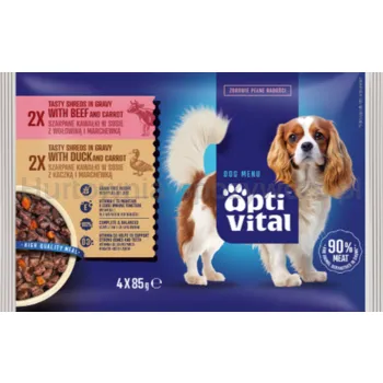 Optivital Saszetki - Pełnoporcjowa Karma Dla Dorosłych Psów Kaczka/Wołowina - 4X85G