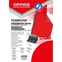 Office Products Okładki do bindowania PVC, A4, 200mikr., 100szt., czerwone transparentne 