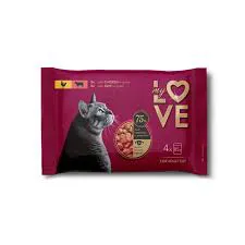 My Love Zestaw pełnoporcjowa karma w saszetkach dla dorosłych kotów z kurczakiem i wołowiną 4 x 85 g