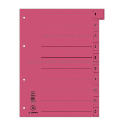 Donau Przekładka karton A4, 235x300mm, 0-9, 1 karta z perforacją, czerwona 