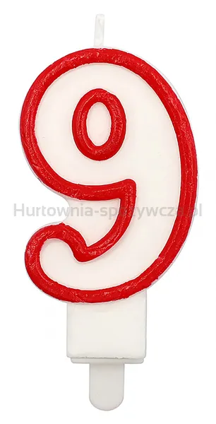 Świeczka PARTY GO, cyfra 9, 9cm, biało-czerwona