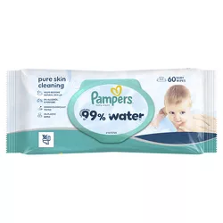 Pampers 99% Water Chusteczki Nawilżane Dla Dzieci, 1 Opakowanie po 60 Chusteczek = 60 szt