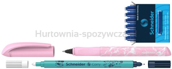 Pióro kulkowe SCHNEIDER Easy Set, wymazywacz, 6 nabojów, blister, mix kolorów - 4