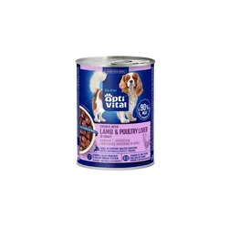 Optivital Puszka - Soczyste Kawałki Dla Dorosłych Psów Z Jagnięciną I Wątróbką Drobiową W Sosie 415G