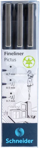 Schneider Zestaw Cienkopisów Pictus, 3 Szt., Czarne, Mix Grubości 