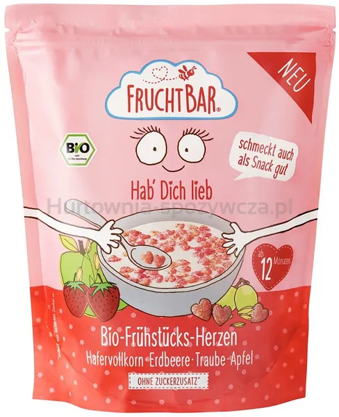 Śniadaniowe chrupki owsiane pełnoziarniste z truskawkami, winogronami i jabłkiem powyżej po 12 miesiącu BIO 125 g