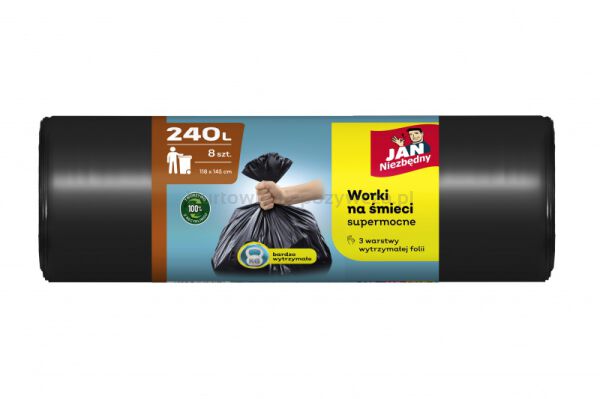 Worki na śmieci JAN NIEZBĘDNY, 240l, 8szt., czarne - 2