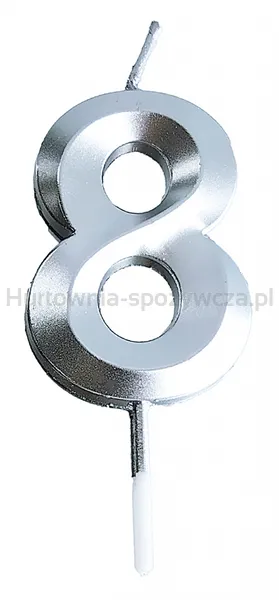 Świeczka PARTY GO, cyfra 8, 4,8cm, srebrna