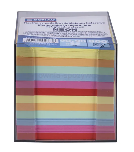 Donau Kostka nieklejona, w pudełku, 95x95x95mm, ok. 800 kart., neon, mix kolorów 