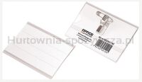 Identyfikator OFFICE PRODUCTS, z klipsem i agrafką, otwór z boku, miękki, transparentny