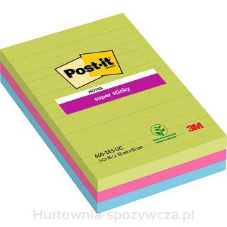 Karteczki Samoprzylepne Post-It Super Sticky W Linie (660 - 3 Ssuc), 102X152Mm, 3X90 Kart., Neonowe