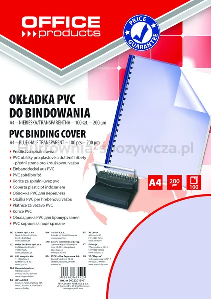 Office Products Okładki do bindowania PVC, A4, 200mikr., 100szt., niebieskie transparentne 