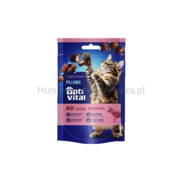 Optivital Przekąska - Uzupełniająca Karma Dla Dorosłych Kotów. Poduszeczki Bezzbożowe, Z Wołowiną I Borówkami 60G