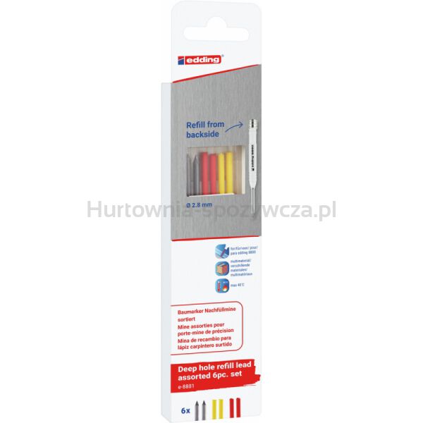 Wymienne wkłady e-8881 EDDING, do ołówka e-8880, 6 szt., blister, mix kolorów - 2