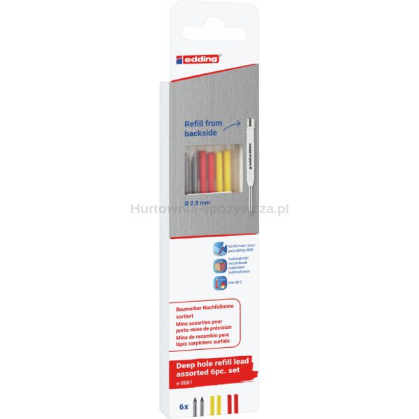 Wymienne wkłady e-8881 EDDING, do ołówka e-8880, 6 szt., blister, mix kolorów - 2