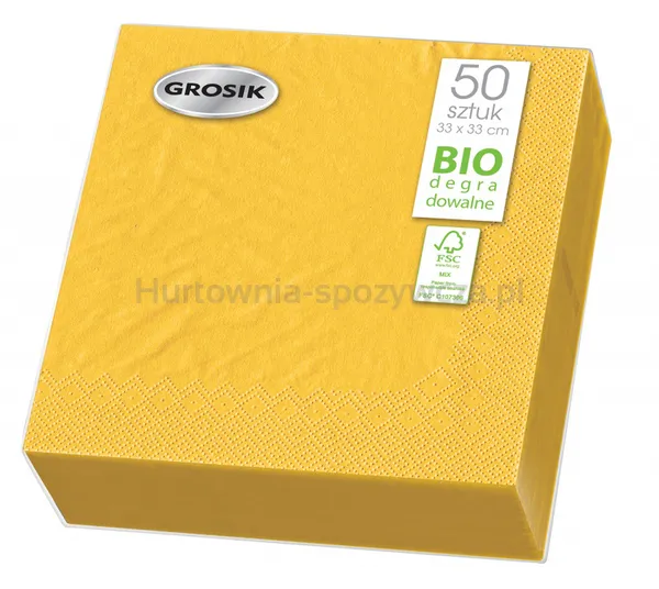 Grosik Serwetki Dwuwarstwowe Żółte 33 Cm X 33 Cm 50 Sztuk