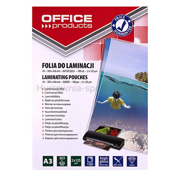 Office Products Folia Do Laminowania, A3, 2x125mikr., błyszcząca, 100szt., transparentna 