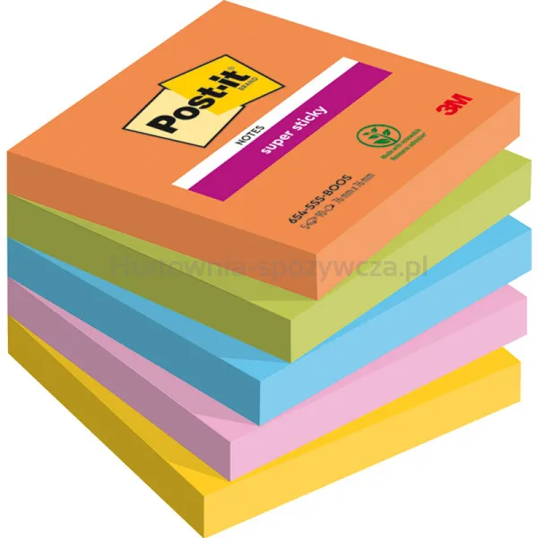 Post-It Karteczki samoprzylepne Super Sticky, BOOST, 76x76mm, 5x90 kart. 