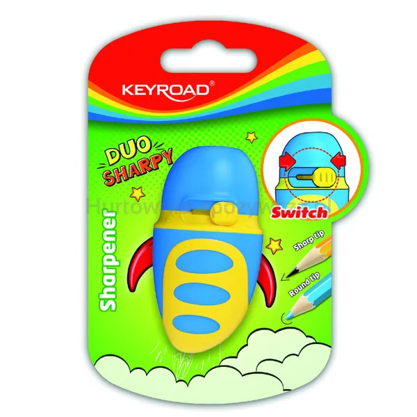 Keyroad Temperówka plastikowa Duo Sharpy, wielofunkcyjna, pojedyncza, z pojemnikiem, blister, mix kolorów