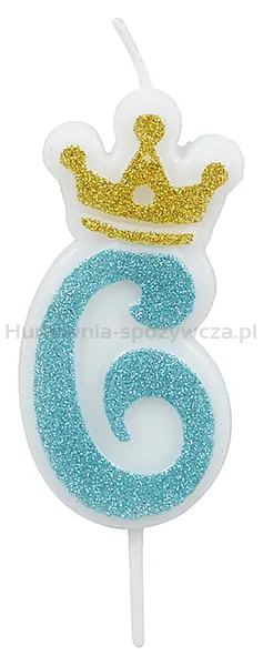 Świeczka PARTY GO, cyfra 6, 6,8cm, niebieska