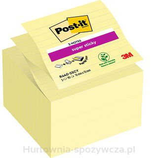 Karteczki Samoprzylepne Post-It Super Sticky Z-Notes Xl W Linię (R440-Sscy), 101X101Mm, 5X90 Kart., Żółte